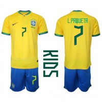 Echipament fotbal Brazilia Lucas Paqueta #7 Tricou Acasa Mondial 2022 pentru copii maneca scurta (+ Pantaloni scurti)